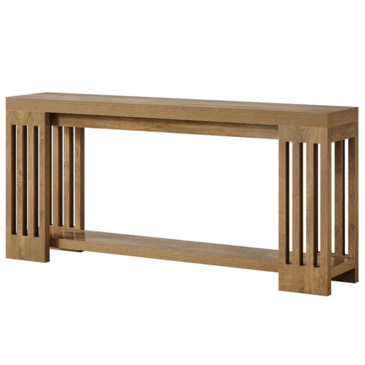 70.9" Solid Wood Entryway Console Table with 2-Tier Storage Shelf